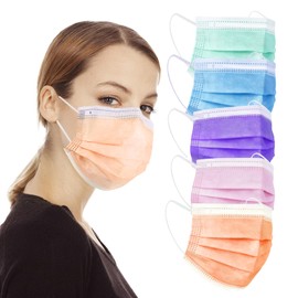 Borje Multicolor Disposable Face Masks 100 Pcs 5 Colors Face Mask 3 Ply Protection Masks