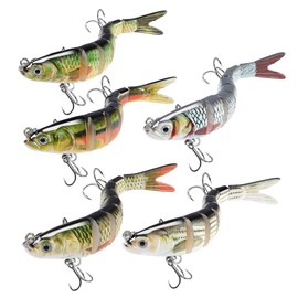 RYACO Fishing Lures for Bass Trout, Lifelike Pike Swimbait for Freshwater and Saltwater, Multi Jointed Segmented Pike Bait with Hooks, Slow Sinking, Family Fishing Gear Gifts, 5PCS