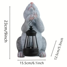 Solar Powered Bunny with Star Lantern Resin Sculpture, Fluffy Gray Rabbit Holding Light up Night Light, Outdoor Garden DecorColor: As picture, Size: One Size