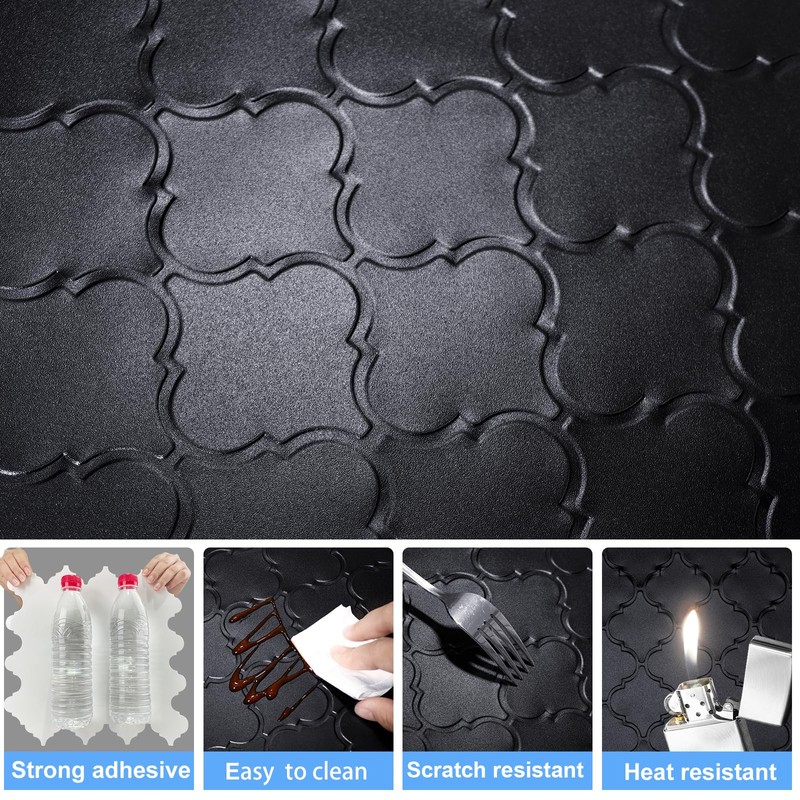 WalDecoo Arabesque Peel and Stick Backsplash for Kitchen, Matte Black