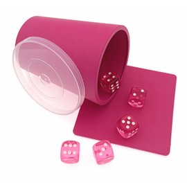 DiceCupFlex - Flexible Dice Cup with Lid Including 5 Dice and Dice Plate - Made in Germany (Pink Plate)