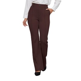 VIMPEP Dress Pants for Women Yoga Pull On Stretchy Straight Leg High Waist Work Pants Woman Business Casual Lounge Office Slacks with Pockets B201 29 Brown XL
