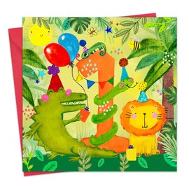 Twizler 1st Birthday Card for Boys - Jungle Animals - First Birthday Card - Age 1 Happy Birthday Card for Boy - Grandson 1 Year Old Childrens Card - Son Birthday Card Age One Lion