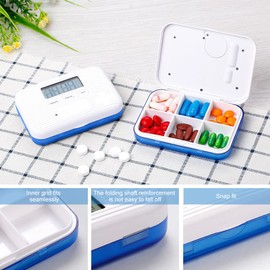 BSTCAR Medication Alarm Clock, 6 Compartments, Mini Portable Electronic Tablet Box with Digital Screen, Intelligent Sealed Alarm Pill Box, Five Independently Set Alarms