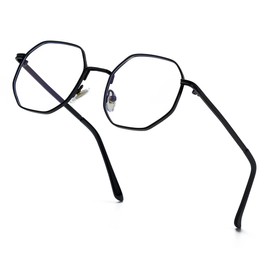 JOVAKIT Gafas de Bloqueo de Luz Azul Polygon para Mujeres Y Hombres, Gafas de Metal Sin Receta Cuadradas Octogonales Vintage (Negro) Ancho de La Lente A3 Negro
