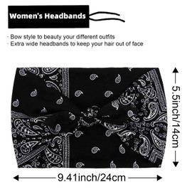 Huachi 4 Packs Bow Headbands for Women Girls, Paisley Bandana Headband Boho Wide Head Bands for Women's Hair Non Slip Hair Bands, African Thick Workout Gym Turban Head Wraps Hair Accessories