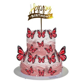 Mariposas comestibles para decorar pasteles cupcakes y reposteria de distintos tamaños con efecto 3D 42pzs (ROJO)