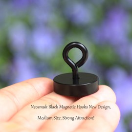 Neosmuk Magnetic Hooks,80lb Heavy Duty Earth Magnets with Hook for Refrigerator, Extra Strong Cruise Hook for Hanging, Magnetic Hanger for Cabins, Grill(Black，2 Pack)