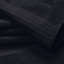 GLAMBURG Ultra Soft 24-Piece Towel Set - 100% Pure Ringspun Cotton, Contains 8 Oversized Bath Towels 27x54, 8 Hand Towels 16x28, 8 Wash Cloths 13x13 - Ideal for Everyday use, Hotel & Spa - Black