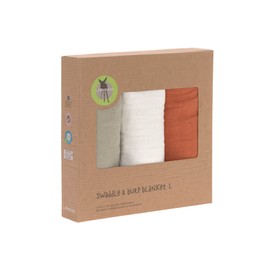 LÄSSIG Baby Swaddling Blanket Burp Blanket Muslin Cloth Set of 3 Cotton 85 x 85 cm Swaddle & Burp Blanket L Rust/Olive/Milky