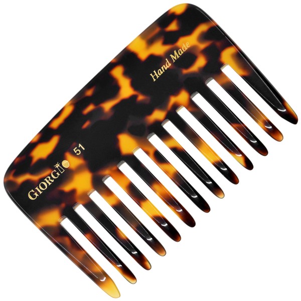 Giorgio G51TY Small Travel Purse Hair Detangling Comb, Wide Teeth Pocket Comb for Thick Curly Wavy Hair. Hair Detangler Comb For Wet and Dry Everyday Care. Handmade of Cellulose, Saw-Cut Hand Polished