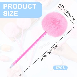 Gjinxi 5PCS Fluffy Pens, Pom Pom Plastic Ballpoint Pen with Black Ink, Cute Plush Signature Rollerball Pen, Fun Decorative Gift Puffy Pens for Christmas Easter, Office School Writing Stationery