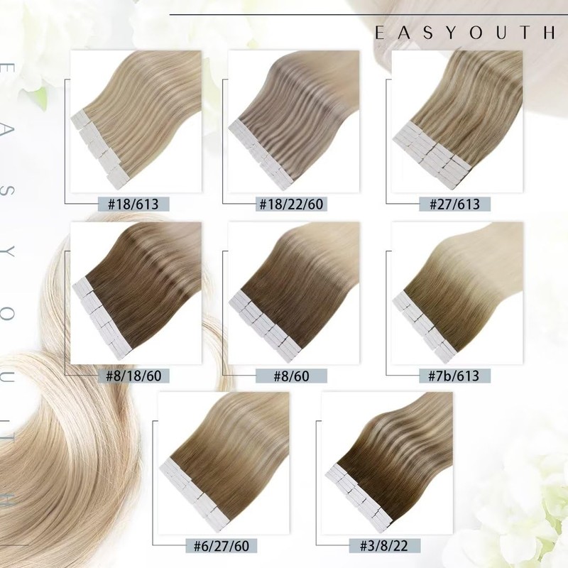 Easyouth #2 Remy Real Hair Tape-In Extensions, Darkest Brown, 30
