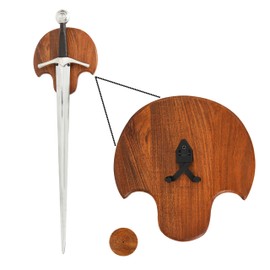 Mythrojan Wooden Sword Wall Mount Medieval Sword Plaque Sword Holder for Display Holder with Hardware Sword Hanger Wall Vertical Mount Single Rack Display Holder Home Décor, Natural - 10" X 9.75"
