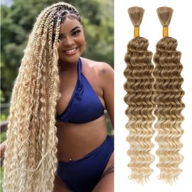 Deep Bulk Hair For Braiding Hair 20inch Wet And Wavy No Weft Quality Braiding Extensions For Boho Braids Natural Color 2 Bundles/Pack (T27/613 150g)