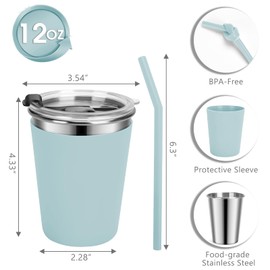 Vermida Kids Cups with Straws and Lids, 5 Pack 12oz Spill Proof Toddlers Straw Cup with Lid, Stainless Steel Kid Cups with Lid for School, Outdoor, Multicolor