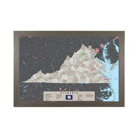 Push Pin Travel Maps Virginia - Earth Toned - Barnwood Gray Frame - 150 Pins Included - 27.5 inches x 39.5 inches