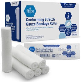MED PRIDE MED PRIDE Conforming Stretch Gauze Bandages, 6 Rolls 6'' x 4.1 Yards| Sterile Latex Free First Aid Pads | Wound Care Rolled Dressing Wrap | Medical Non-Adherent Mesh Bandages
