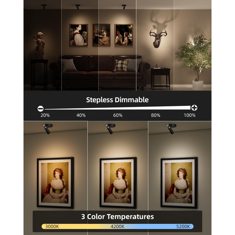 EZVALO Spotlights Indoor with Remote, 5500mAh Rechargeable Picture Lights, Wireless