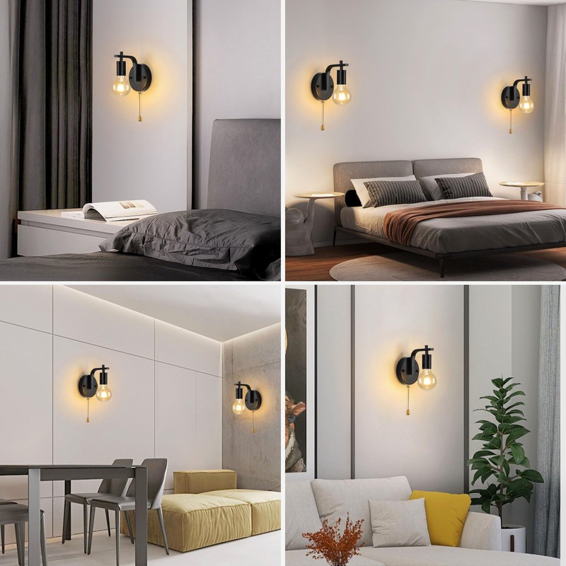 Glighone Vintage Pull Chain Wall Lights Set of Two with