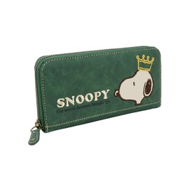 Snoopy Women's Long Wallet, Round Zipper, Popular, Characters, Embroidered, Crown, green, One size