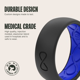 Groove Life Solid Black/Deep Blue Ring - Breathable Silicone Wedding Rings for Men, Lifetime Coverage, Unique Design, Comfort Fit Ring - Size 9