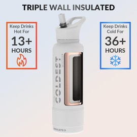 Coldest Sports Water Bottle with Straw Lid Vacuum Insulated Stainless Steel Metal Thermos Bottles Reusable Leak Proof Flask for Sports Gym (Epic White, 40 oz)