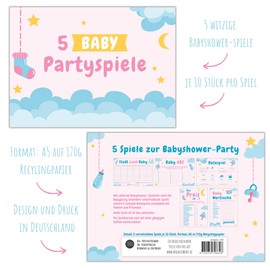 JEKA Baby Shower Games (Pink/Blue Playset), Baby Shower Games Set, 5 Fun Baby Shower Games (10 Pieces Each), Baby Shower Gift, Baby Shower Cards to Fill in, Party Games Baby Shower