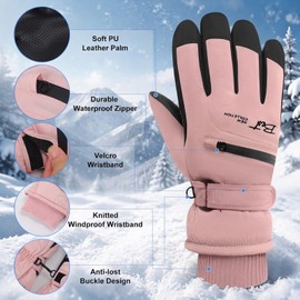 SCCGKP Women Ski Gloves, Windproof Thermal Touchscreen Gloves Waterproof Winter Warm Snow Glove for Skiing Cycling Outdoor Sports，Pink：One Size