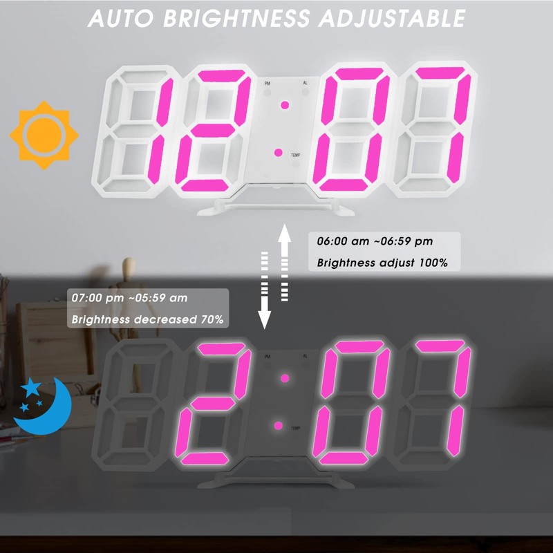 DSLIHA 3D Digital Alarm Clock for Bedrooms, LED Desk USB
