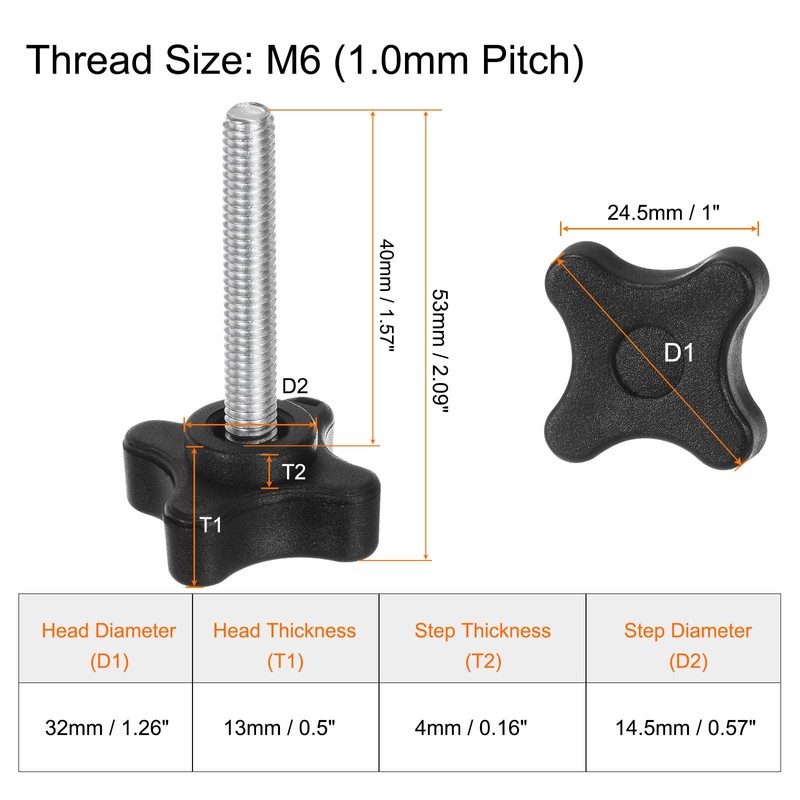 sourcing map 8pcs Star Clamping Knobs M6 x 40mm Metric