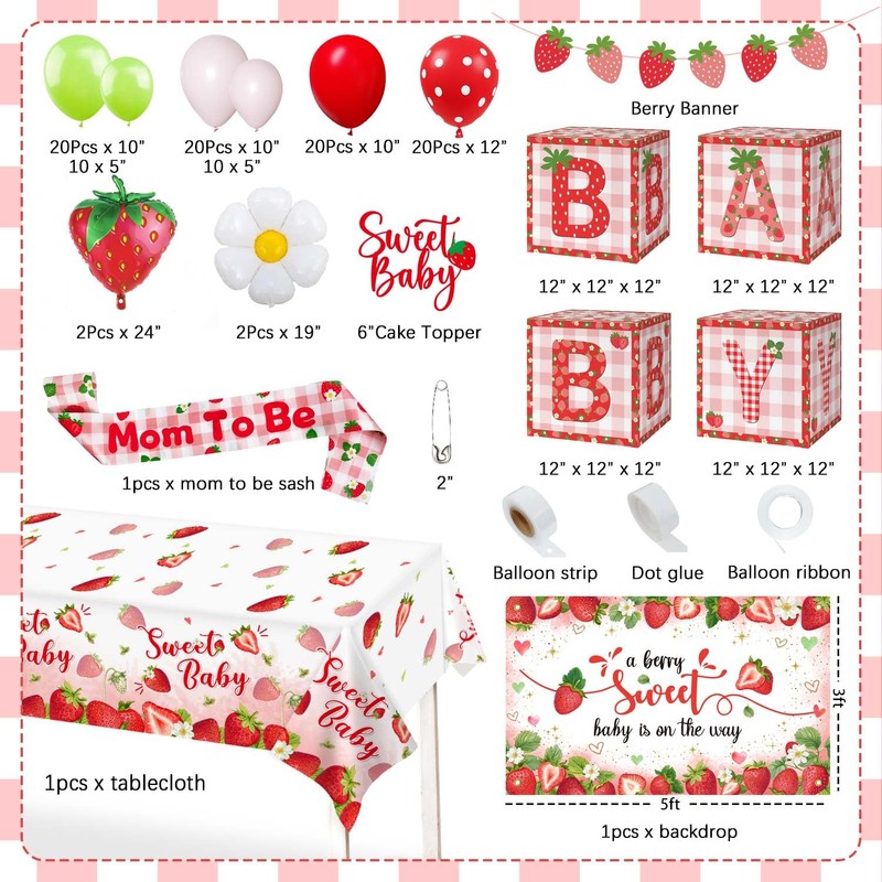 Lopeastar 16Ft Strawberry Baby Shower Decorations Balloons Boxes Kit, Berry