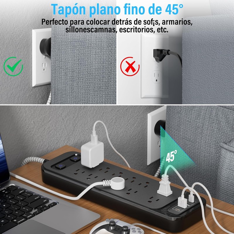 GALASALA Multicontacto Regleta 16 en 1, Extensión Eléctrica de 1,8