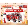PEKRU 7x5ft Fire Truck Theme Birthday Backdrop Red Fire Truck