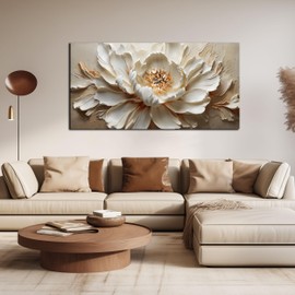 TYTAUPT Flower Painting Wall Decor White Canvas Wall Art for Office Women,Teen Room Decor for Girls,Dining Room Art Wall Decor 24 x 48 Inch