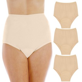 Wearever Women's Cotton Comfort Incontinence Panties for Bladder Control with Regular Absorbency - Reusable & Washable Leak Proof Underwear 150 ml (Pack of 3) (Beige) (1X) (Fits Hip Sizes: 43-44")