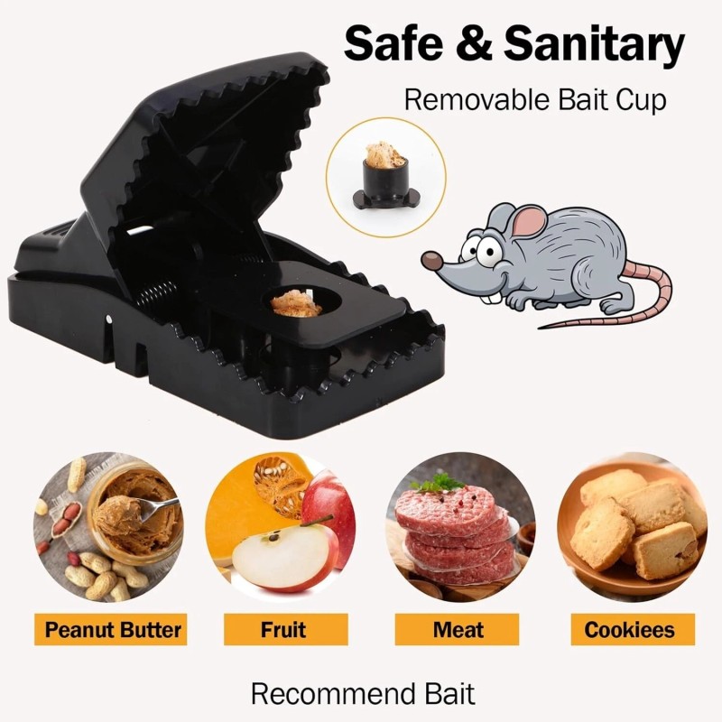 Black Instant Kill Rat Traps - 6 Pack, Quick Setup,