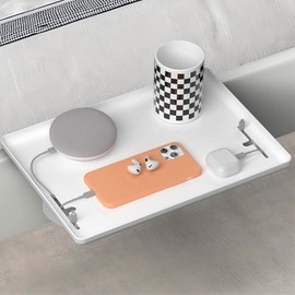 Bedside Tray, Bedside Shelf, Folding Bedside Shelf with Clip for Organising, Bunk Bedside Organiser for College Dorm Room (White)