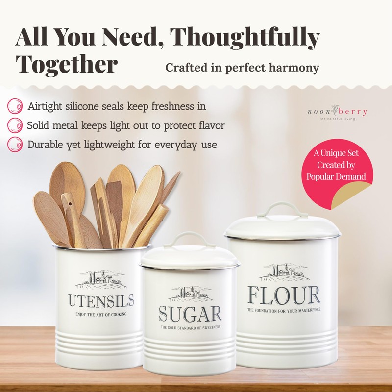 noonberry Kitchen Canisters for Countertop – 5-Piece Airtight Canister Sets