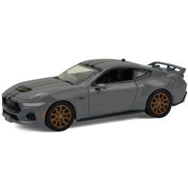 DCD 2024 Ford Mustang GT Dark Matter Gray 1/64 Diecast Model Car Showroom Floor Series 7 1/64 with Black Red Stripes