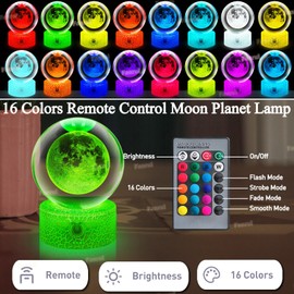 Fanrui Gifts 3D Crystal Ball Night Light,Moon Planet Ball Figurine Multicolor Decor Lamp with Remote & Dimmer,Astronomy Gifts,Home Decor Ornaments,Birthday,Valentine's Day, Mother's Day