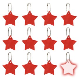 PATIKIL 12 Pcs Reflective Keychain, 2.2in Reflective High Visibility Safety Keychain Tags Pentagram Pendants Bright Zipper Pulls Waterproof for Backpack Running Cycling, Red
