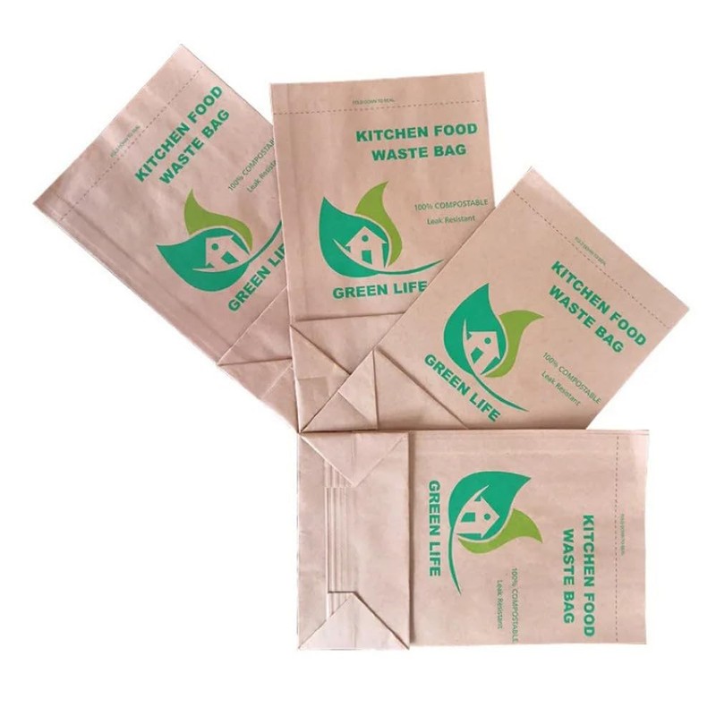 Kitchen Compostable Paper Bag Food Waste Bag Leak Resistant 300