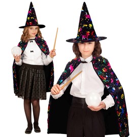 W WIDMANN MILANO Party Fashion - Children's Wizard Cape Costume 70 cm with Hat, Magician, Witch, Carnival