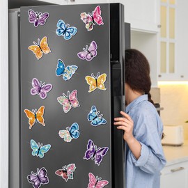 Copkim 30 Pcs Refrigerator Diamond Art Magnets Easy Diamond Art Kits Fridge Diamond Stickers for Adults DIY Home Decors(Butterfly)