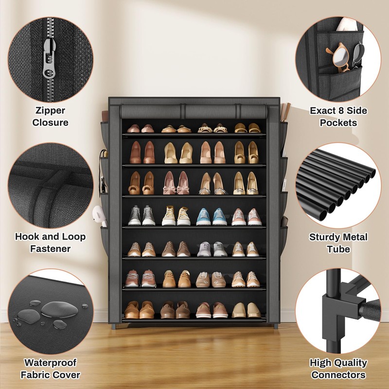VTRIN Shoe Rack with Cover, 7 Tier Shoe Organizer Storage