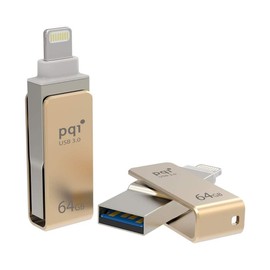 PQI Iconnect Mini 64 GB Mobile Flash Drive for Apple devices, USB 3.0, Gold (6I04-064GR2001)