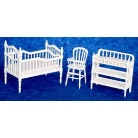 Melody Jane Dolls House Victorian Nursery Furniture Miniature Set For Baby 1:12 Wooden White