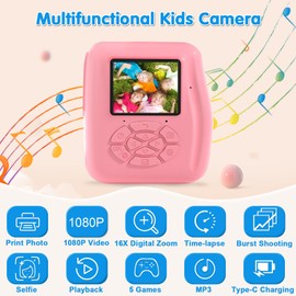 PROGRACE Kids Instant Print Camera - 1080P HD Photos & Videos - Perfect Birthday for Boys & Girls Age 3-12 with 32GB Card