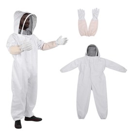 Inscrip Beekeeping Suit, Beekeeping Suit Jumpsuit, Full Body Protective Suit, Protective Clothing with Veil, Hood, Gloves, Hat, Beekeeping Protective Suits, Protection for Beekeepers, Unisex, White
